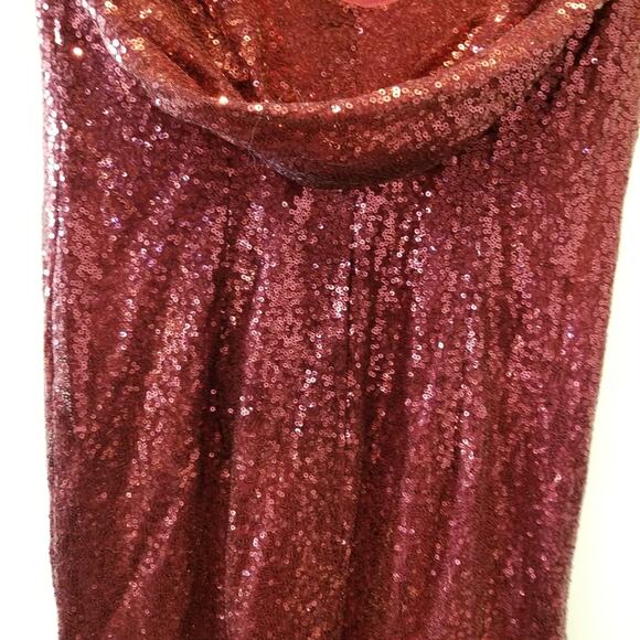 Red Sequin Maxi Long Dress Custom Made Low Back Cap Sleeves Women Juniors Size 7 - Picture 8 of 16